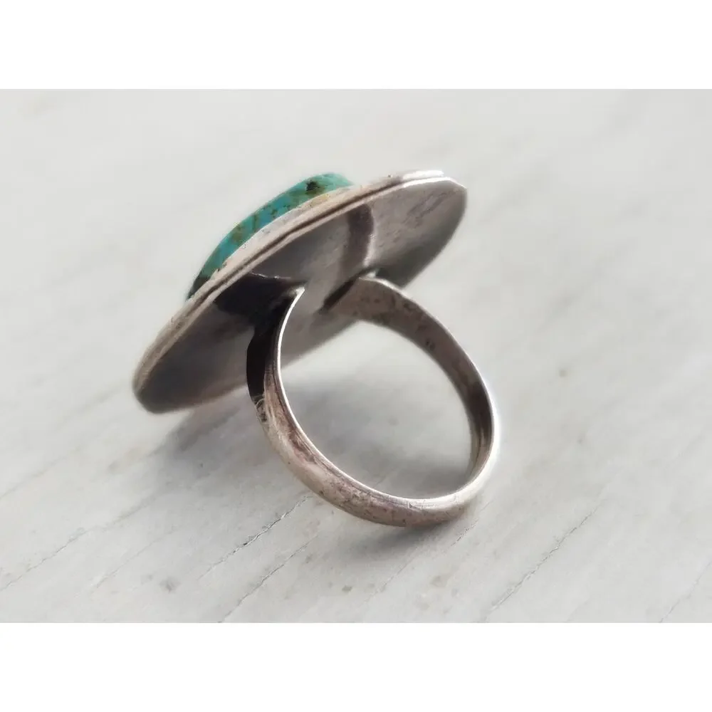 Vintage Sterling Silver Navajo Turquoise Scroll Ring